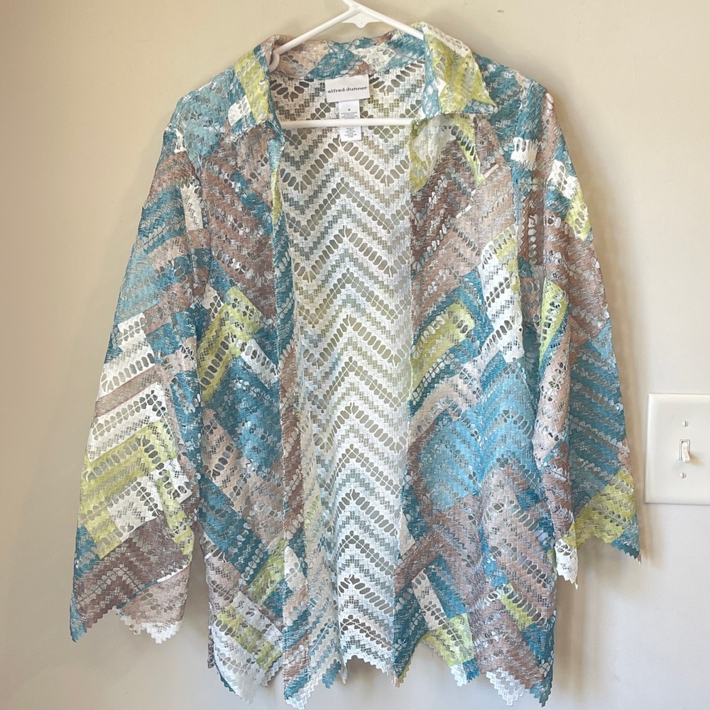 Alfred Dunner Women Boho Open Front Lace Top Blouse Size Medium